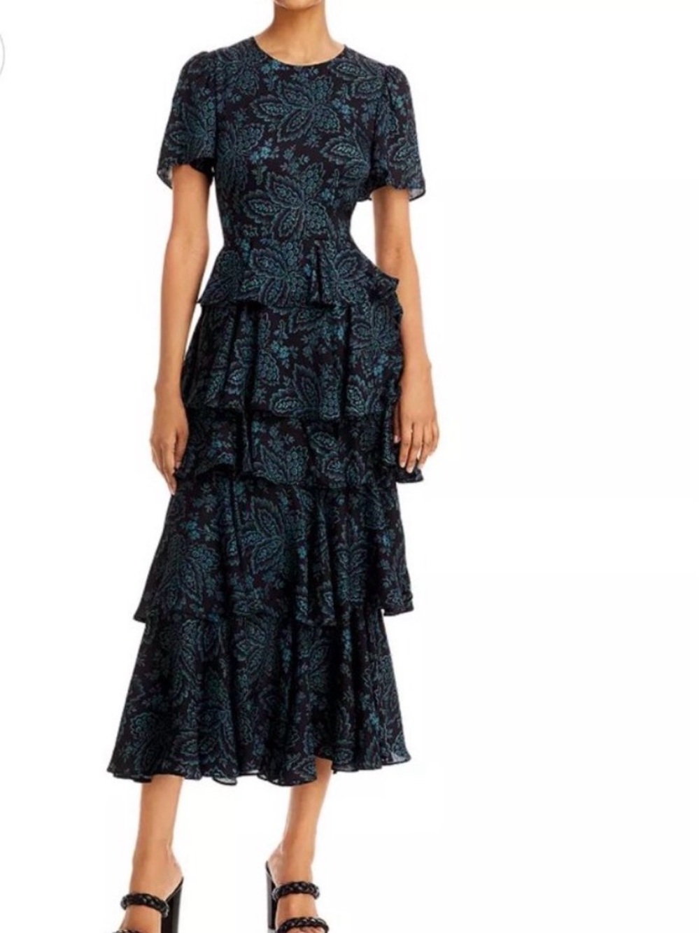 Rhode‎ Serena Maxi Dress Women's Size 0 Tiered Ruffle Autumn Fern Black NWT
